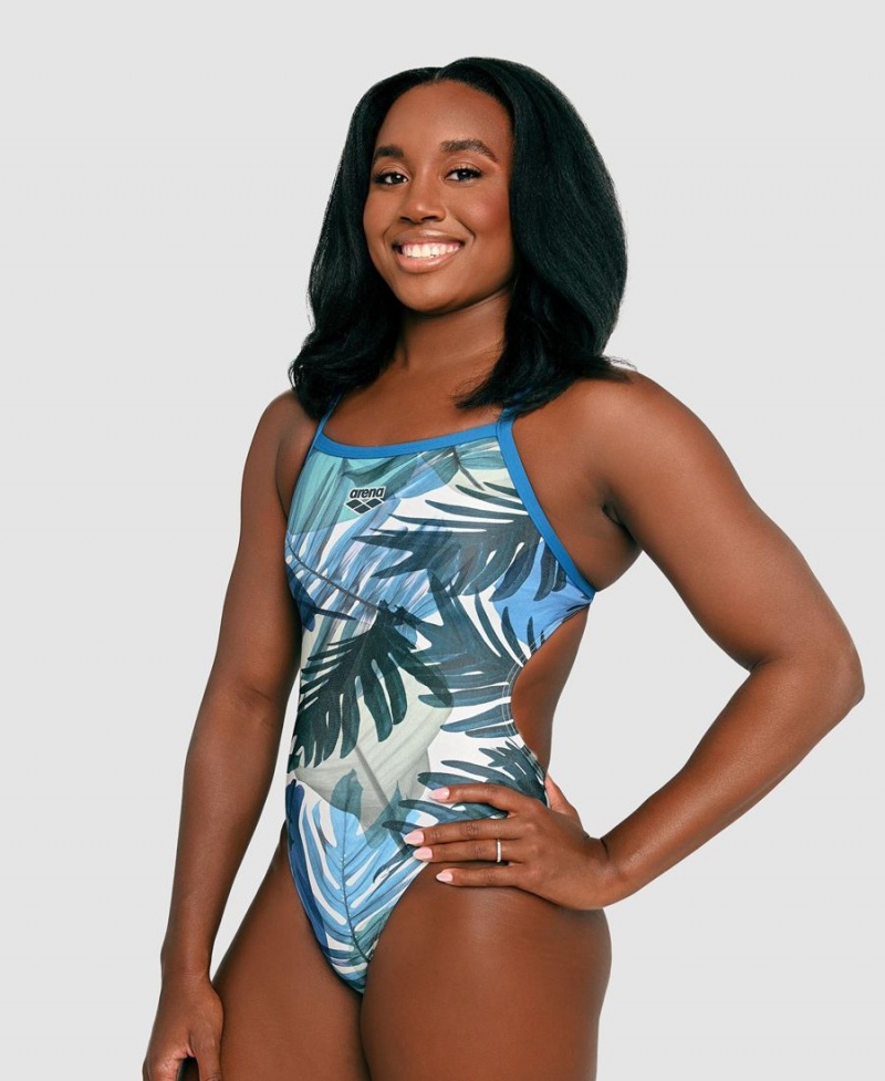 Bleu Multicolore Maillot de Bain Arena Simone Manuel Capsule Collection Challenge Back - BVT-4584130