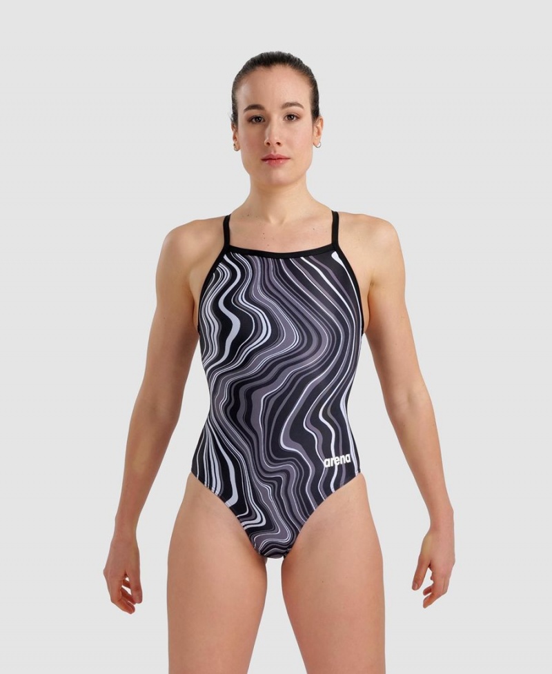 Noir Multicolore Maillot de Bain Arena Marbled Lightdrop Back - LEH-2937330