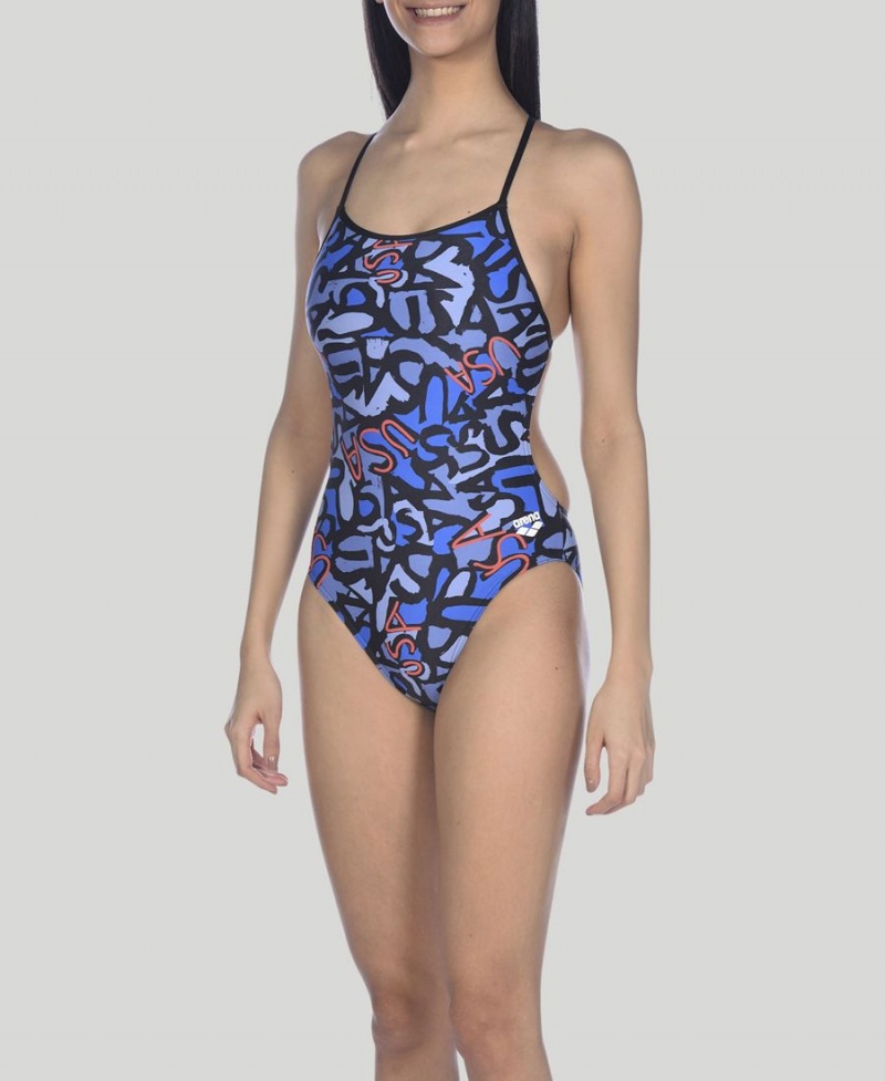 Bleu Marine Multicolore Maillot de Bain Arena Usa Allover Booster Back - ZON-8630517