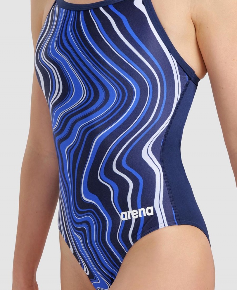 Bleu Marine Multicolore Maillot de Bain Arena Marbled Lightdrop Back - BKY-0400721