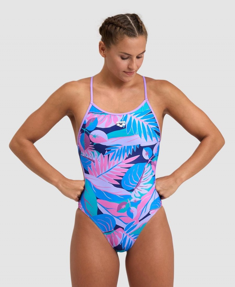 Violette Bleu Marine Multicolore Maillot de Bain Arena Tropic Dentelle Back - BLS-3575422