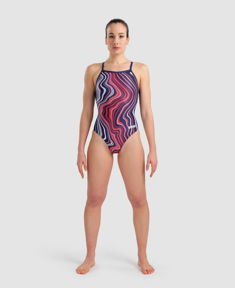 Bleu Marine Rouge Multicolore Maillot de Bain Arena Marbled Lightdrop Back - KQM-1983747