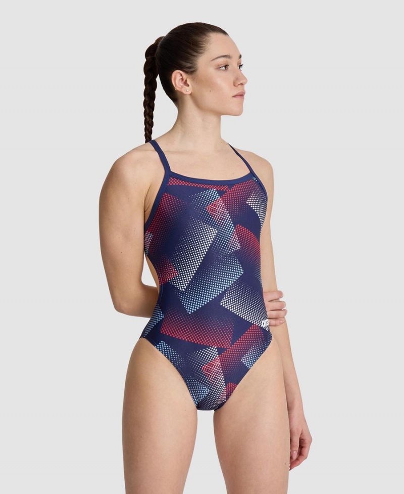 Bleu Marine Rouge Blanche Maillot de Bain Arena Halftone Challenge Back - UBY-8026525