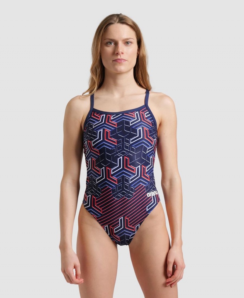 Bleu Marine Rouge Blanche Maillot de Bain Arena Kikko Pro Challenge Back - HTM-6327631