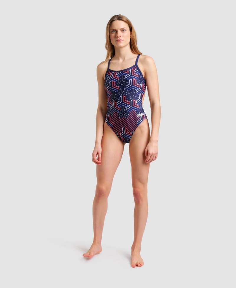 Bleu Marine Rouge Blanche Maillot de Bain Arena Kikko Pro Challenge Back - HTM-6327631