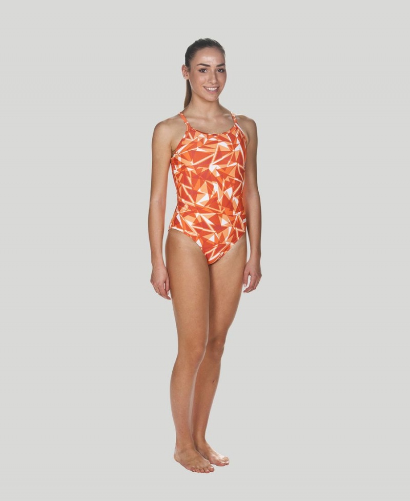 Orange Maillot de Bain Arena Shattered Glass Light Drop Back - HZH-9291447