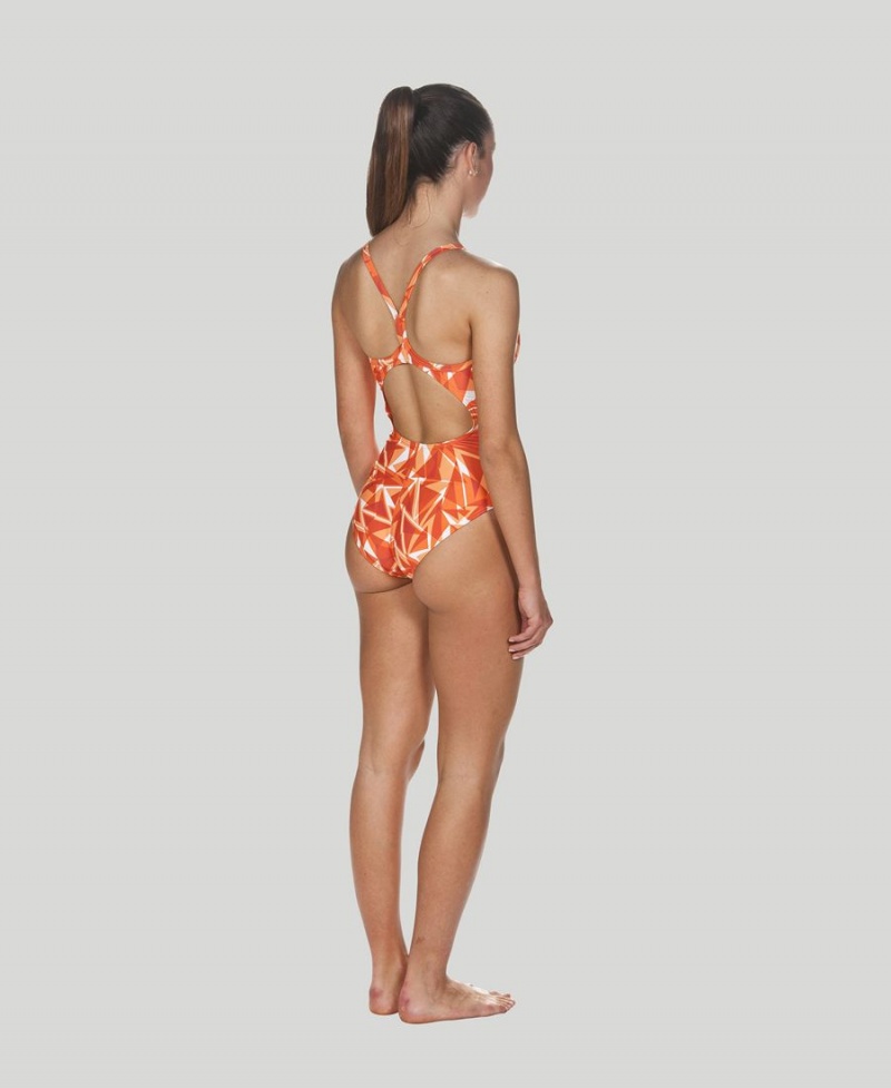 Orange Maillot de Bain Arena Shattered Glass Light Drop Back - HZH-9291447