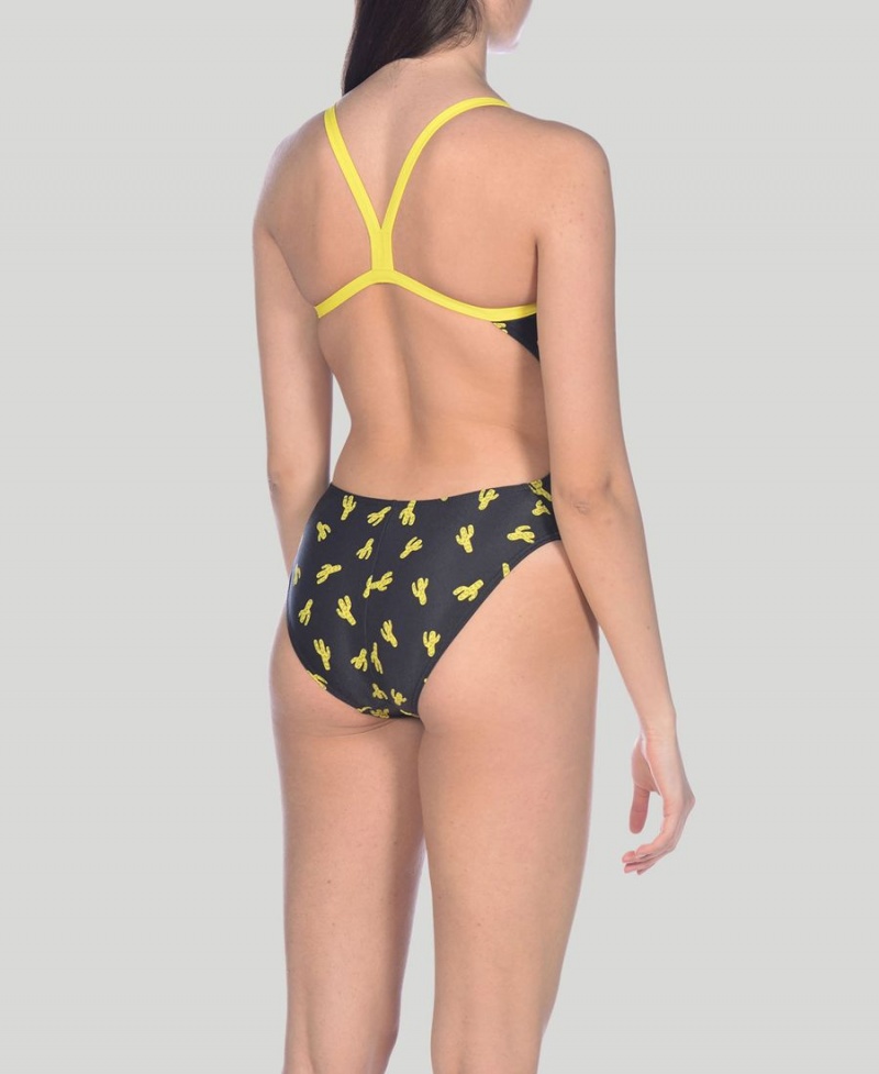 Noir Jaune Maillot de Bain Arena Cactus Challenge Back - JTF-4981206