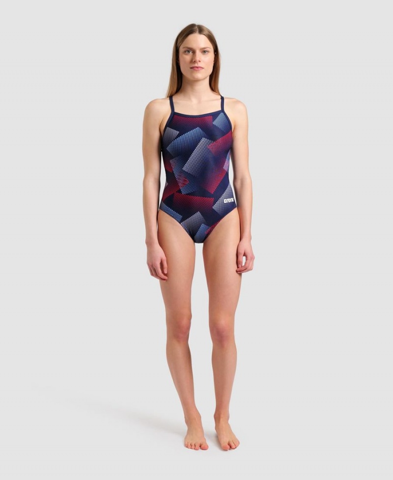 Bleu Marine Rouge Maillot de Bain Arena Halftone Lightdrop Back - YDE-8087809