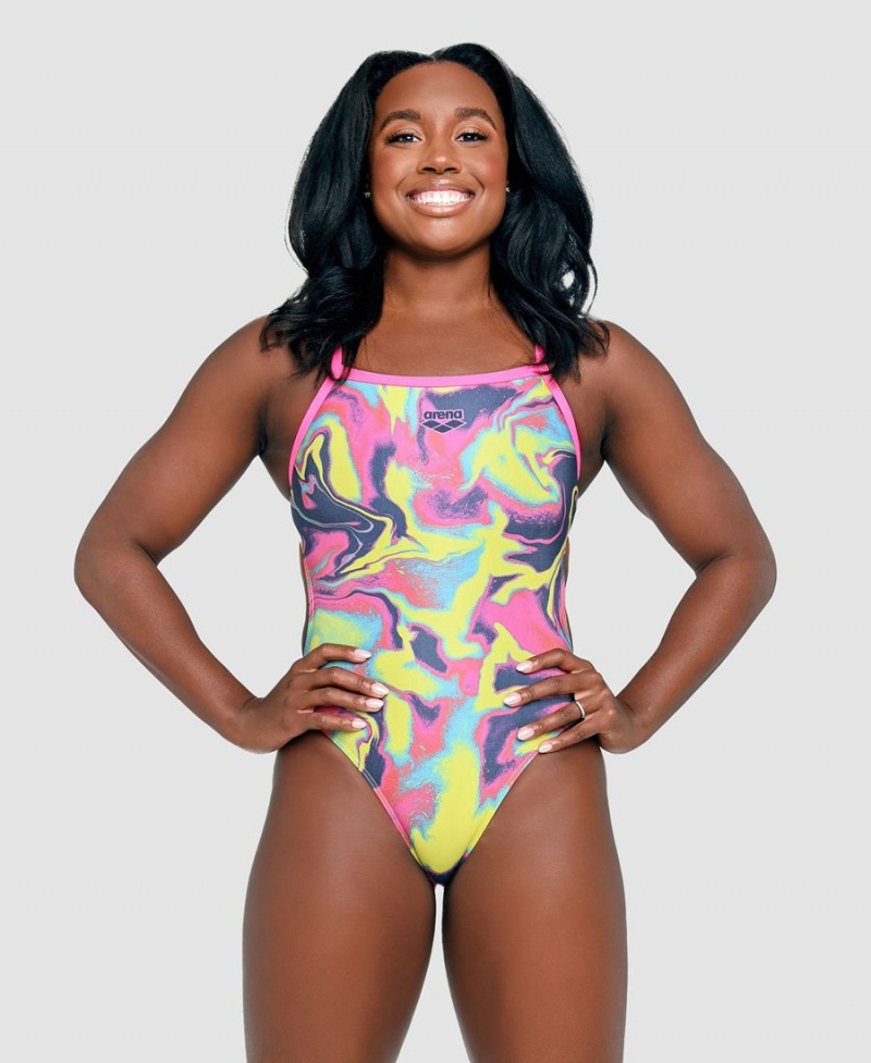 Rose Multicolore Maillot de Bain Arena Simone Manuel Capsule Collection Challenge Back - EXP-7779655