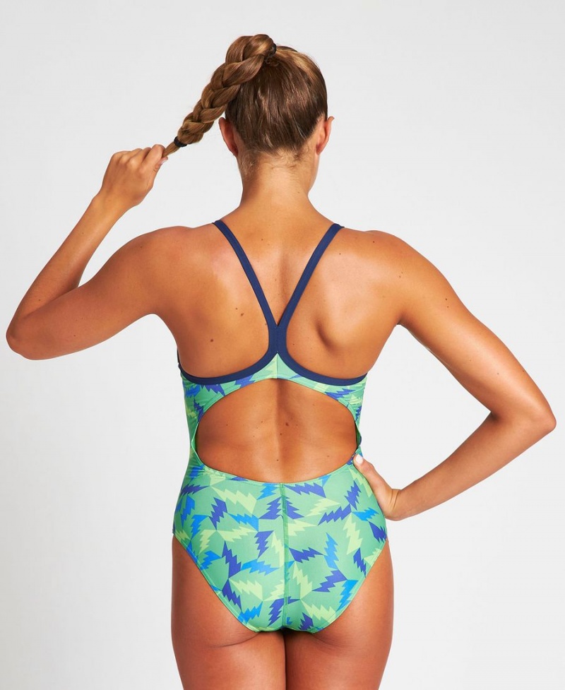 Bleu Marine Vert Multicolore Maillot de Bain Arena Lightning Colors Light Drop Back - PJS-4743181