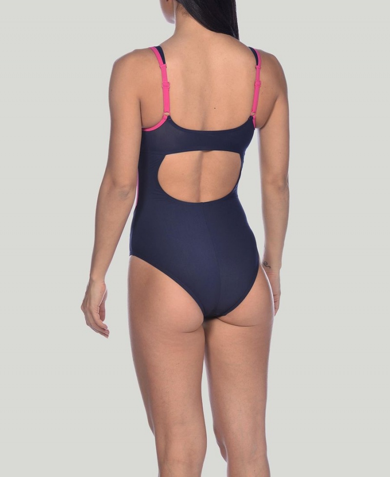 Bleu Marine Rose Maillot de Bain Arena Makimurax Low Brides Back - PCS-9637611