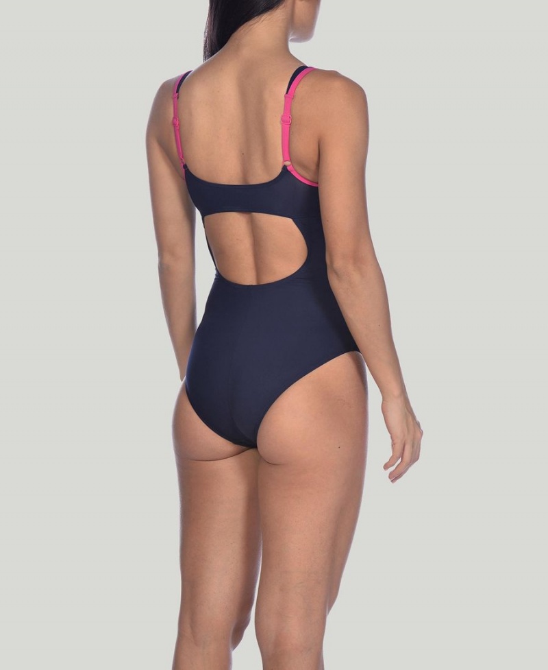 Bleu Marine Rose Maillot de Bain Arena Makimurax Low Brides Back - PCS-9637611