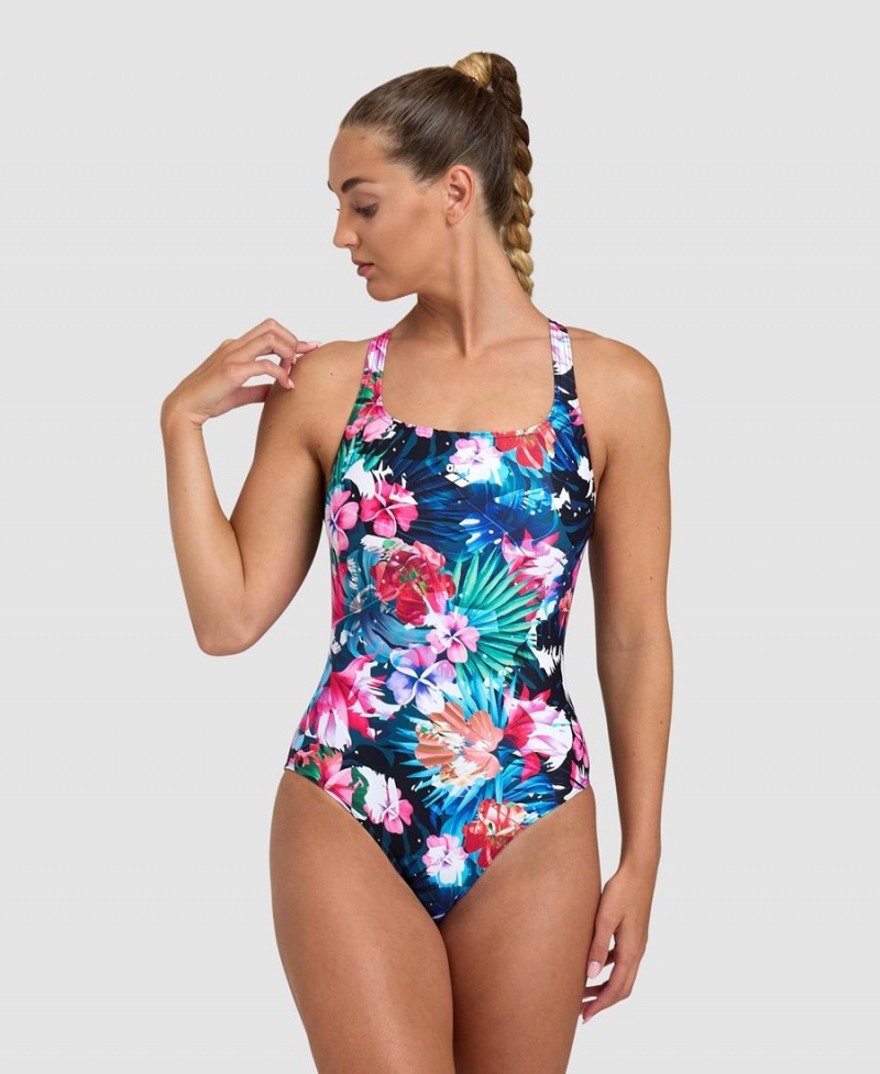 Noir Multicolore Maillot de Bain Arena Flower Control Back - KEL-9780230