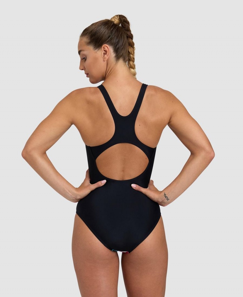 Noir Multicolore Maillot de Bain Arena Flower Control Back - KEL-9780230