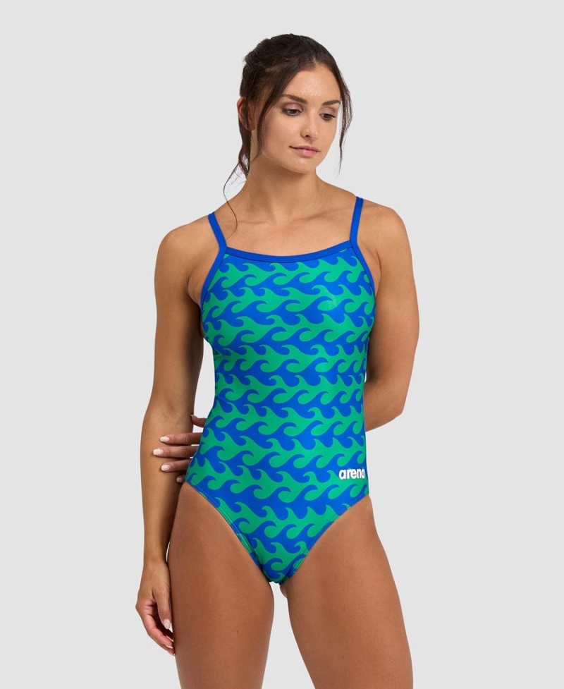 Bleu Vert Maillot de Bain Arena Ride The Wave Light Drop Back - OIW-0272343