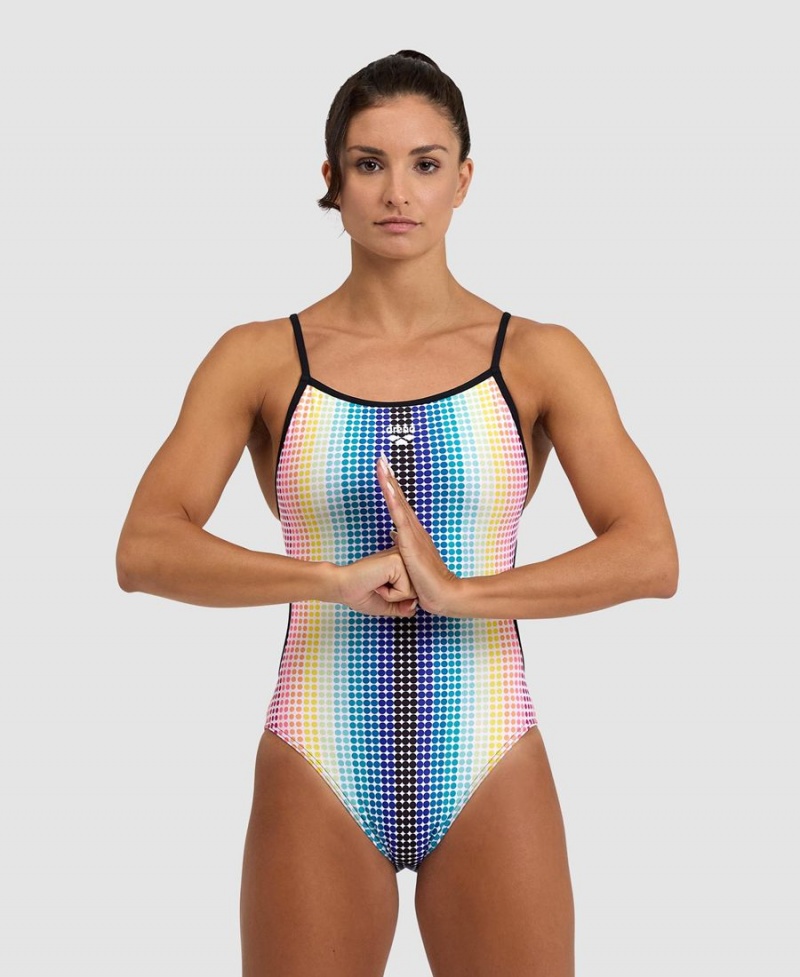 Noir Multicolore Maillot de Bain Arena Circle Stripe Dentelle Back - KRL-1414643