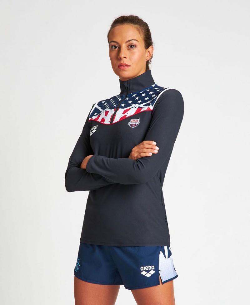 Noir T-Shirt Arena USA Swimming Team Kit Half Zip - OZL-2489722