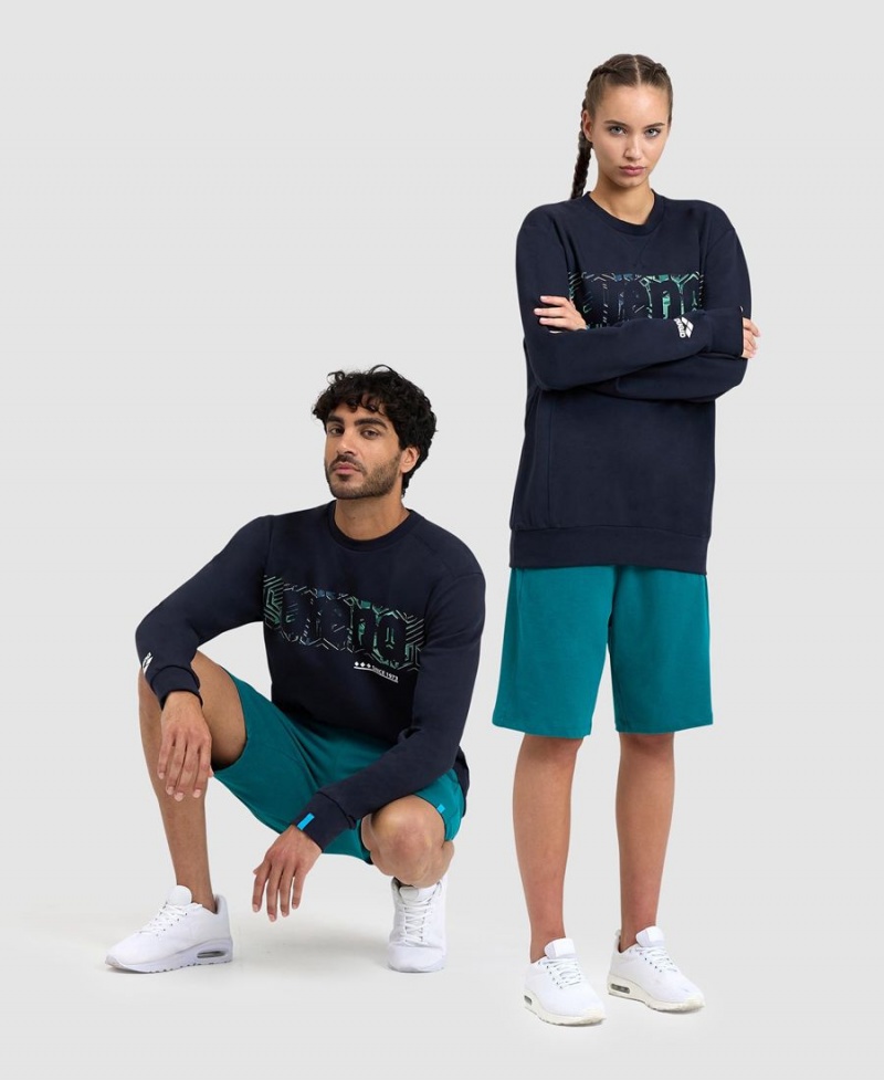 Bleu Marine Sweatshirt Arena Logo Crewneck - BOR-8887781