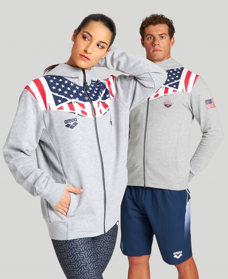 Grise Veste Arena USA Swimming Team Kit Encapuchonné Zip - AOL-3425644