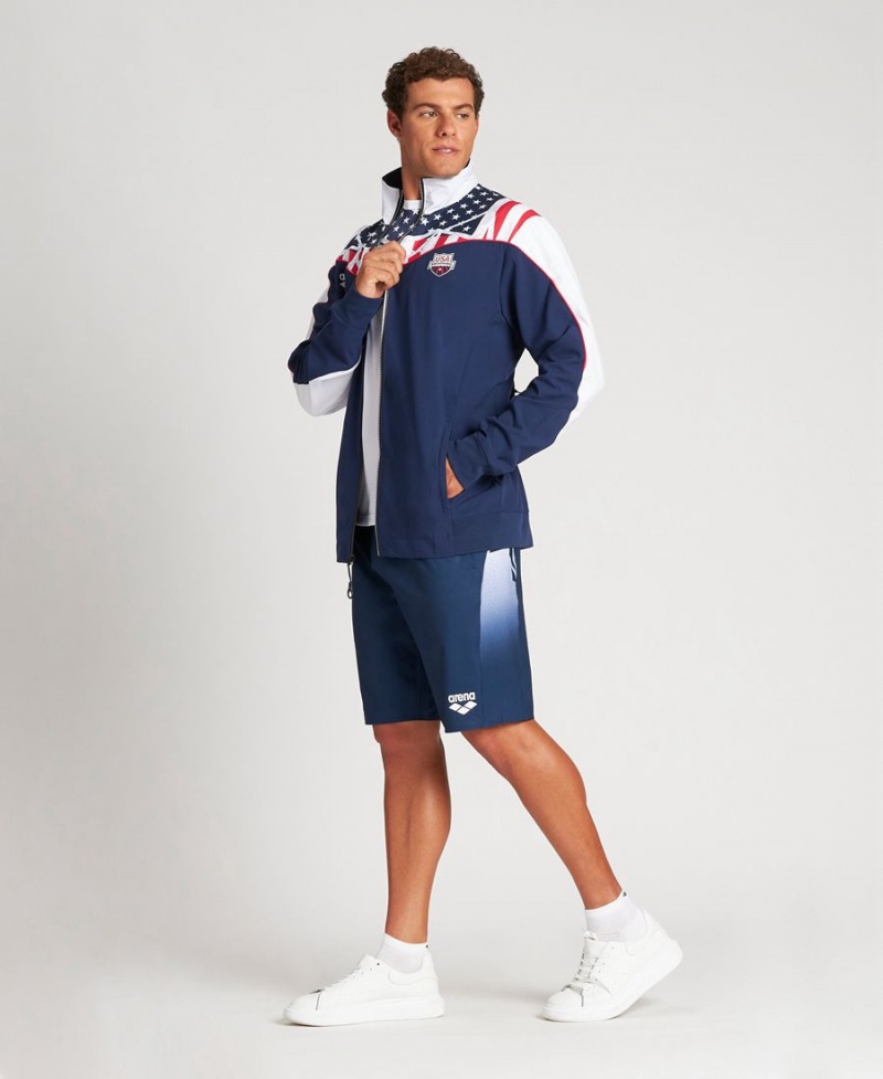 Bleu Marine Blanche Veste Arena USA Swimming Team Kit Warm Up - ZDP-0495259