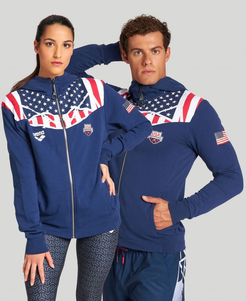 Bleu Marine Veste Arena USA Swimming Team Kit Encapuchonné Zip - RZC-9768414