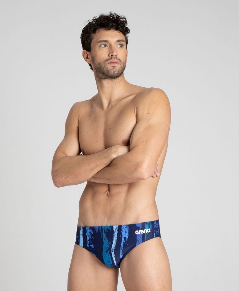 Bleu Marine Multicolore Slip de Bain Arena Team Painted Stripes - ITW-0656273