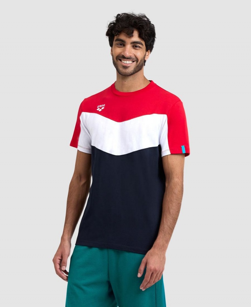 Rouge Blanche Bleu Marine T-Shirt Arena Color Block - CYW-8459279