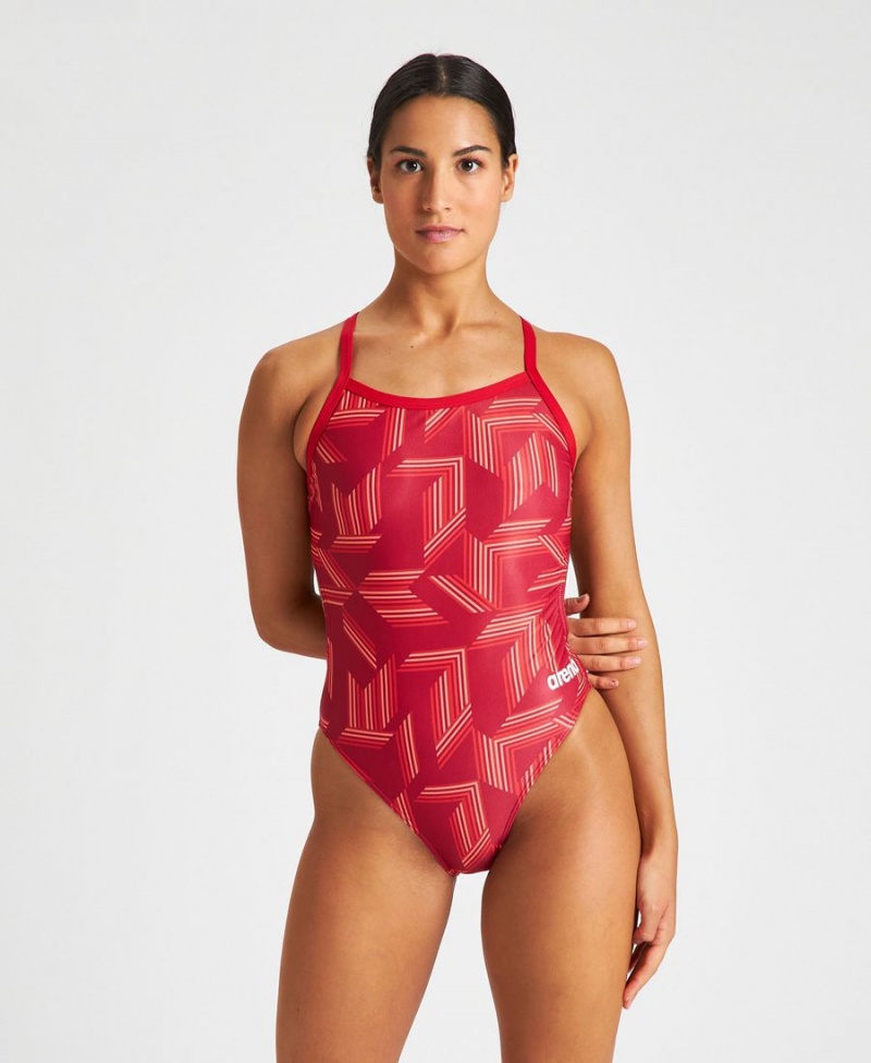 Rouge Multicolore Maillot de Bain Arena Puzzled Challenge Back - VIE-2893312