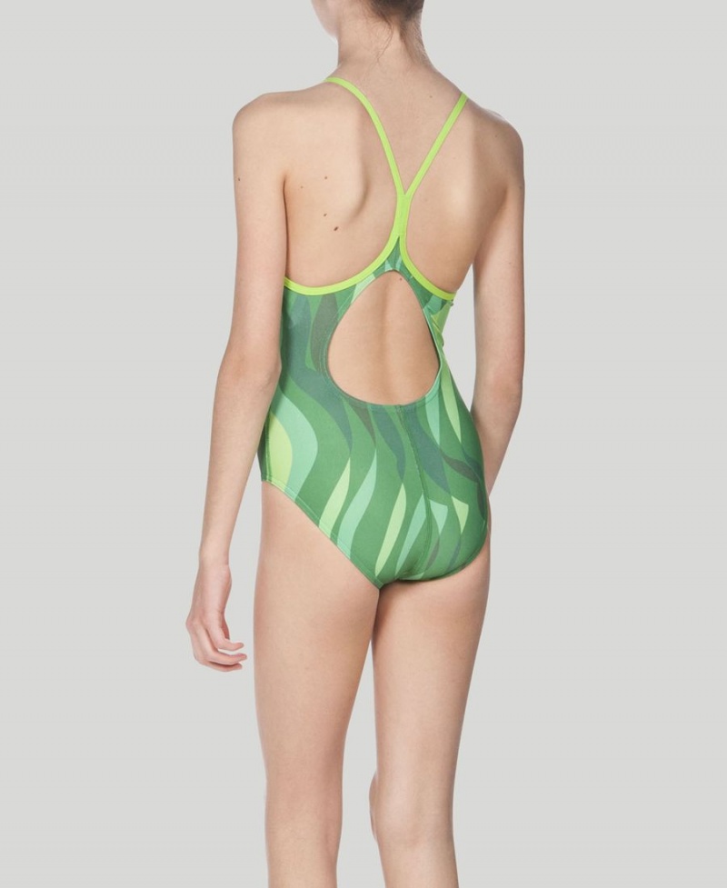 Vert Maillot de Bain Arena Wavy D'eau Youth Light Drop Back - TJN-6312271