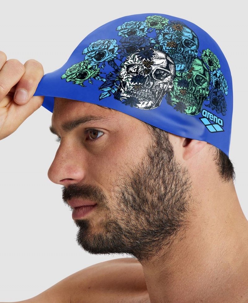 Bleu Multicolore Bonnet de Bain Arena Drew Kibler Collection Silicone - GDB-0297597