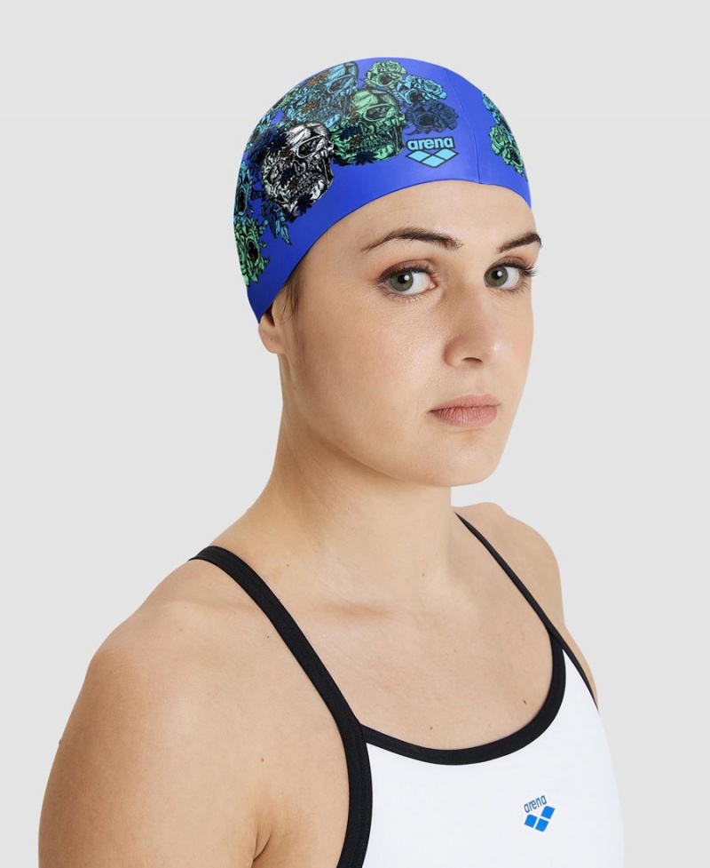 Bleu Multicolore Bonnet de Bain Arena Drew Kibler Collection Silicone - GDB-0297597