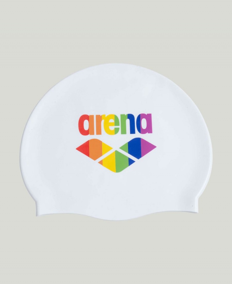 Blanche Multicolore Bonnet de Bain Arena Pride Silicone Print - LNS-5480505