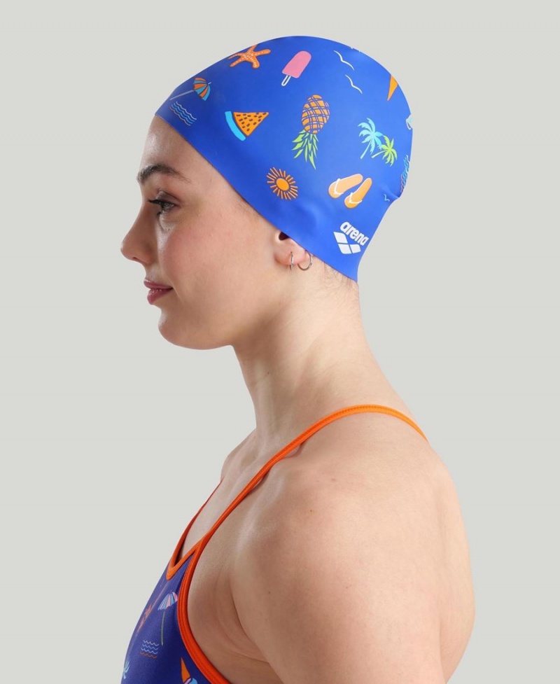 Bleu Bonnet de Bain Arena Print Silicone - KHE-4114611