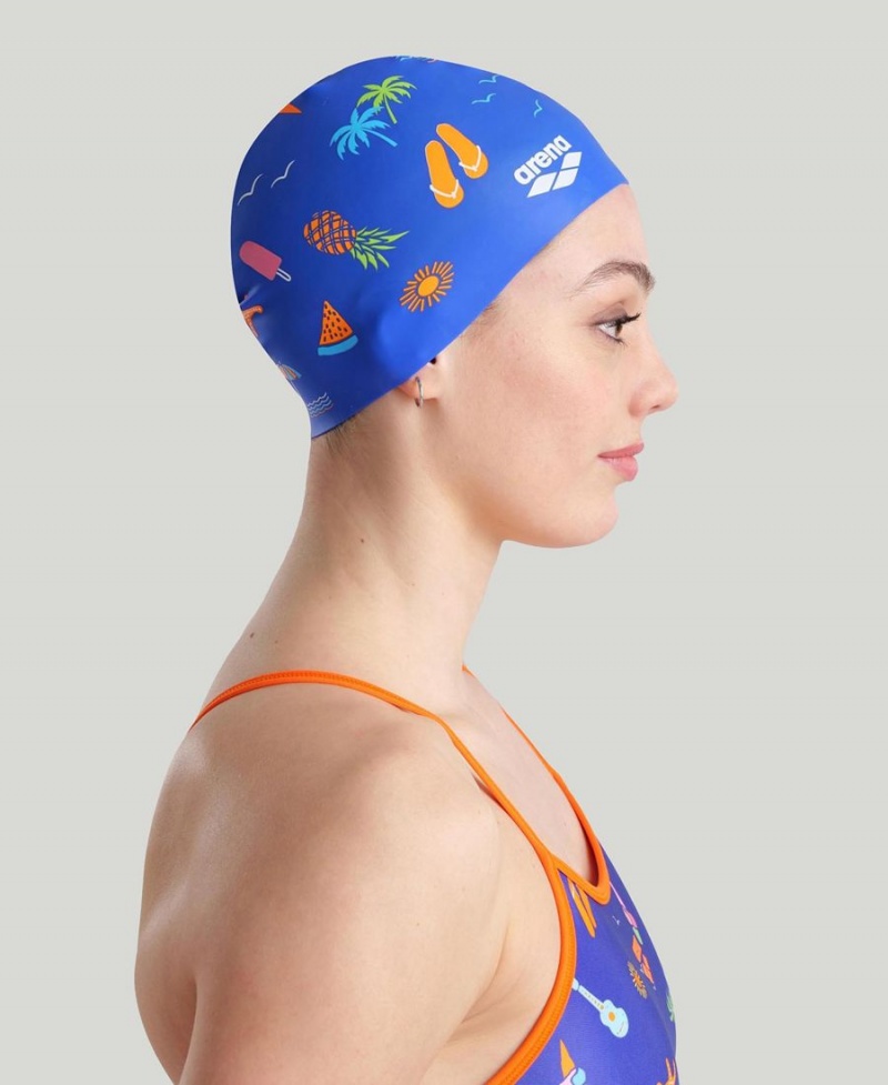 Bleu Bonnet de Bain Arena Print Silicone - KHE-4114611