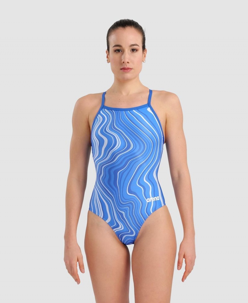 Bleu Multicolore Maillot de Bain Arena Marbled Lightdrop Back - KAH-2314371